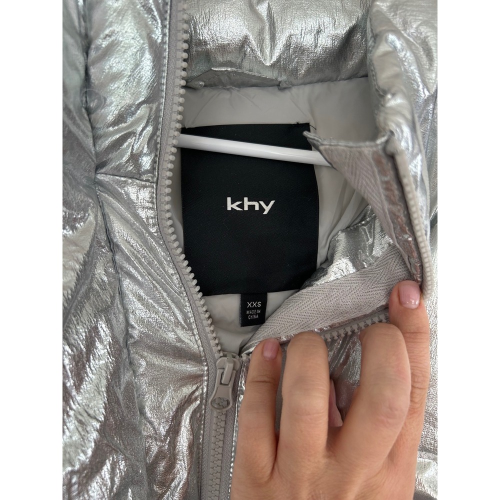 KHY Kylie Jenner Standard Puffer Jacket XXS Silver Metallic Oversized Hooded - Picture 12 of 14